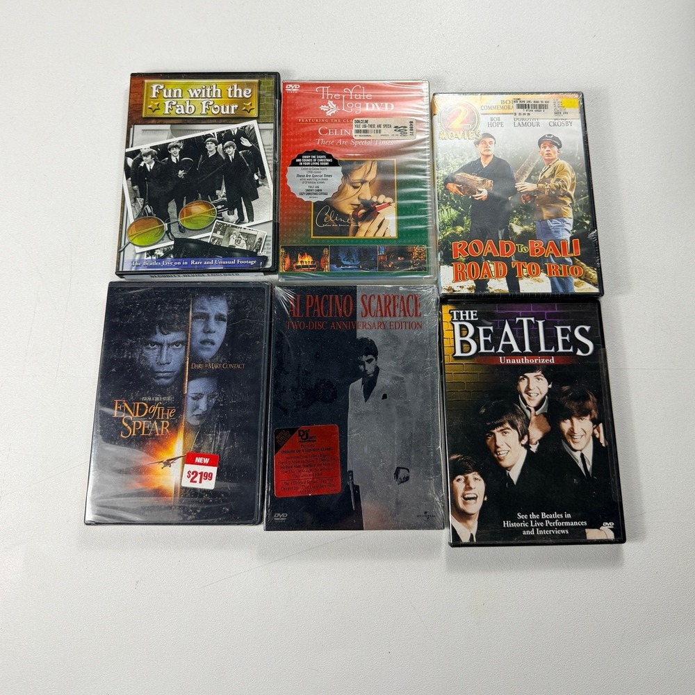 LOT6 DVD Movie Scarface The Beatles Celine Dion Road to Bali Rio NEW & Seal